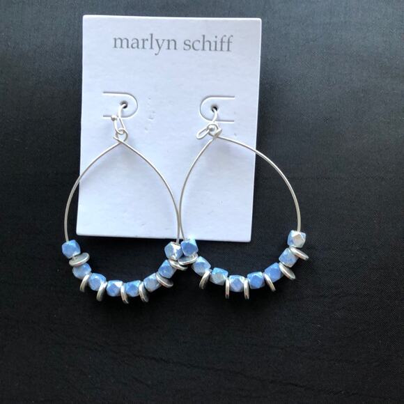 NWT Blue Stone on Silver Tone Wire Dangling Earrings - Picture 2 of 5